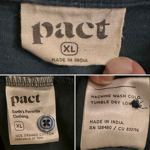 PACT Organic Cotton Button Down Shirt Sz XL Dark Green Blue Undertones - Picture 4 of 4